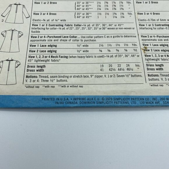 Simplicity 9344 Child Girl's A-Line Dress w/ Button Trim Size 6 Vintage Cut 1979 - Picture 3 of 5